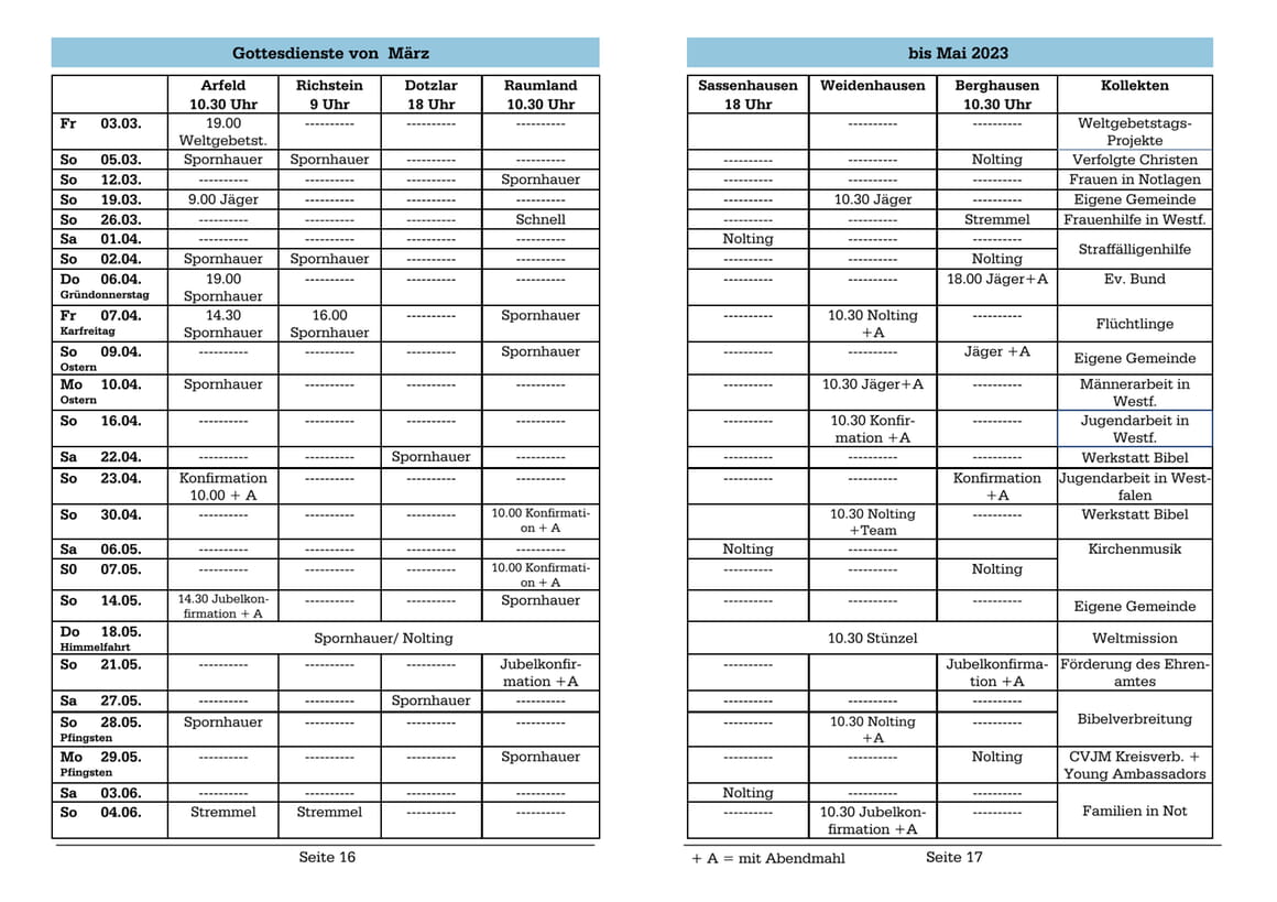 Gottesdienstplan März 2023